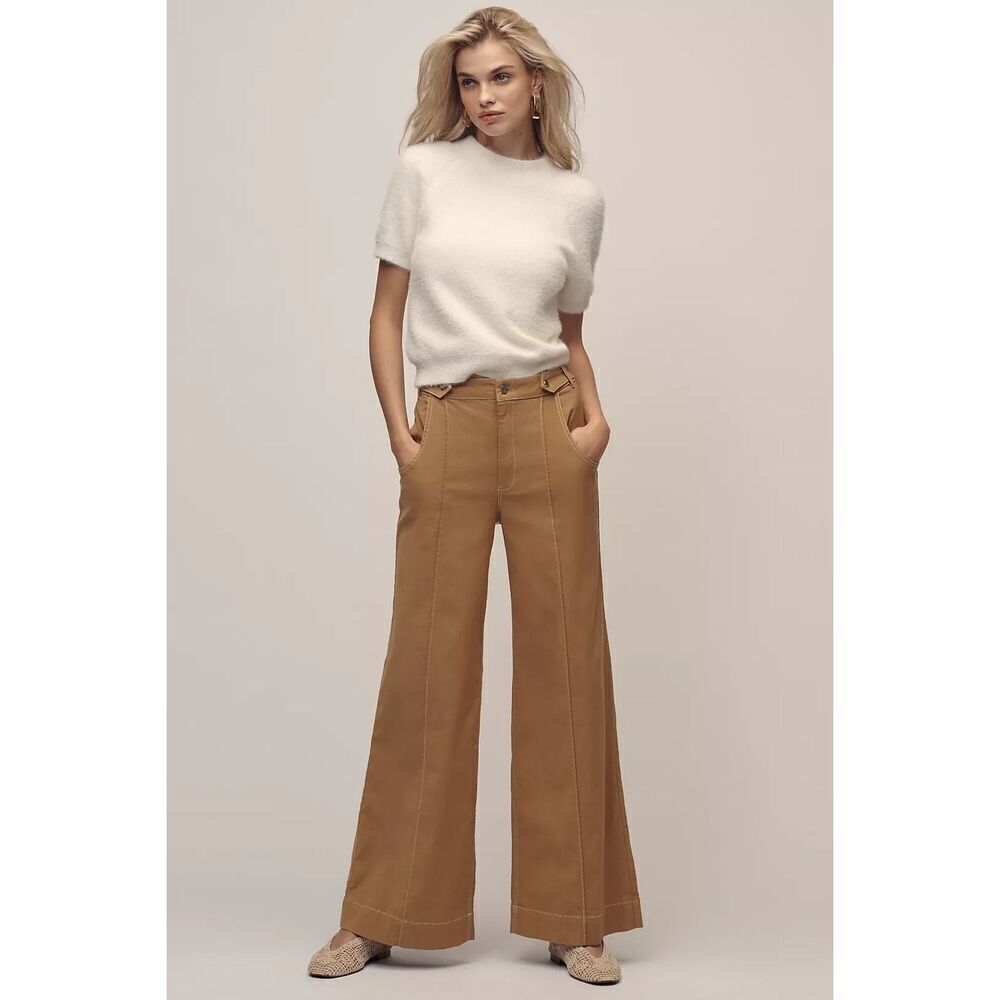 Maeve Wide-Leg High-Rise Pants in Camel Brown